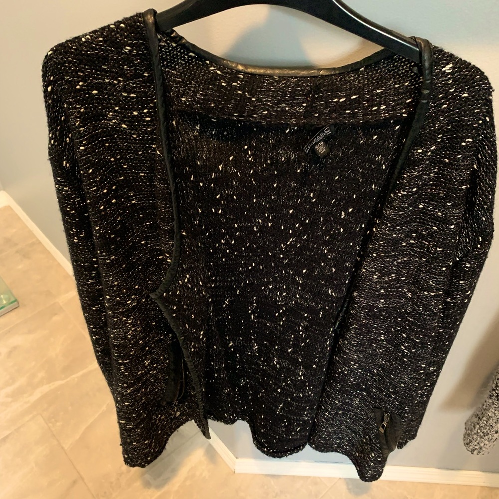 Black and silver cardigan with faux leather piping